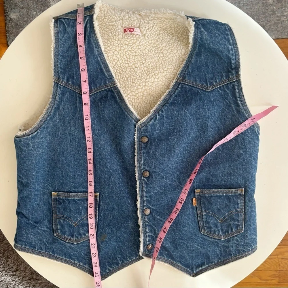 Vintage Levi’s Men’s Orange Tab Sherpa Fleece Denim Snap Button Vest Size XL
